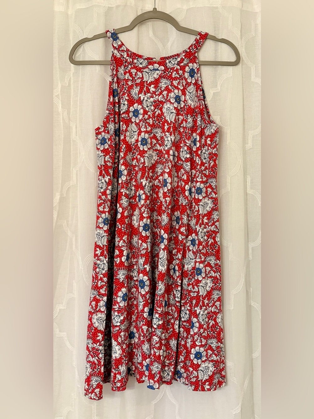 LOFT Outlet Large Red Blue Floral Swing Mini Dress